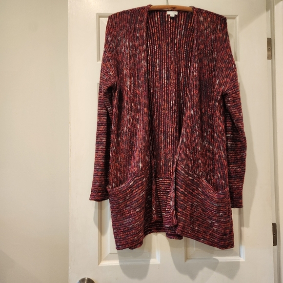 J.Jill Open Front Knitted Cardigan Oversized Front Pockets Multicolor Knit - Picture 3 of 11
